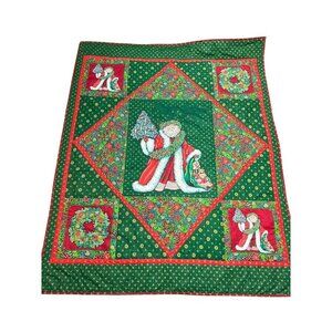Vintage 83" x 66" Hand Quilted Christmas Blanket Christmas Quilt Handmade Large